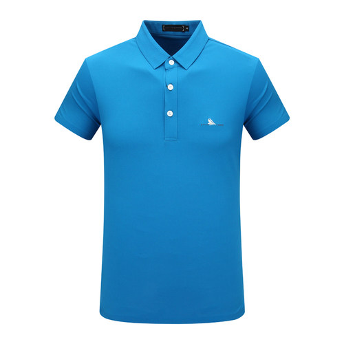 蓝色休闲翻领短袖T恤衫简约百搭