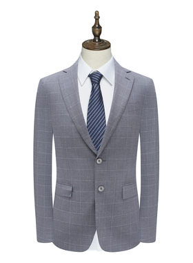 B1631鸟断码清仓春秋男士商务正装69％绵羊毛灰色格纹两粒扣西服