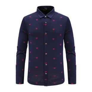 款 清仓秋季 男士 83.9％棉深蓝印花休闲长袖 KL282凯LAI换季 衬衫 断码
