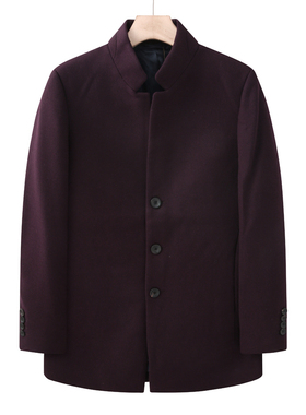 CA325卡换季断码清仓秋冬中年男士时尚暗红色立领保暖羊毛呢大衣