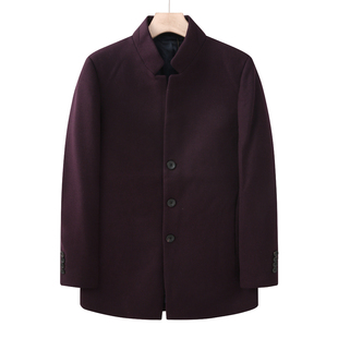 时尚 清仓秋冬中年男士 暗红色立领保暖羊毛呢大衣 断码 CA325卡换季