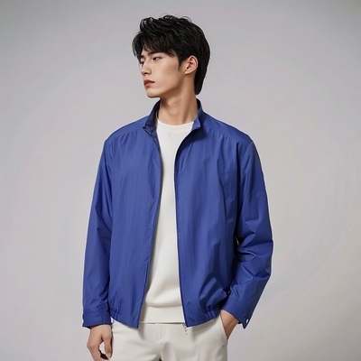 时尚休闲夹克衫深蓝色立领