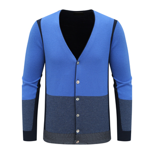 休闲简约撞色羊毛针织开衫 时尚 小外套 清仓秋冬男士 KN11康L尼L断码