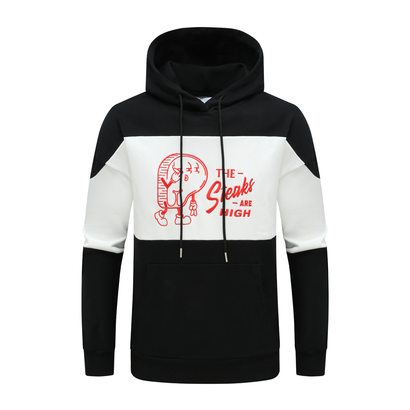 印花撞色全棉连帽长袖卫衣