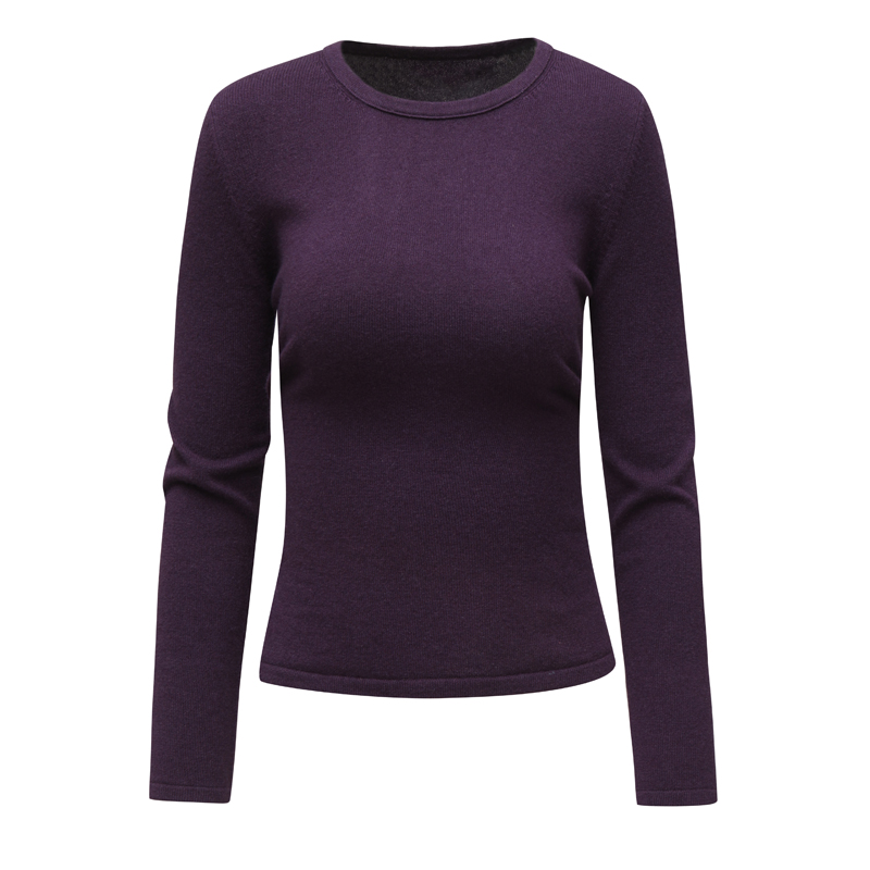 春秋深紫色圆领打底薄款针织毛衫