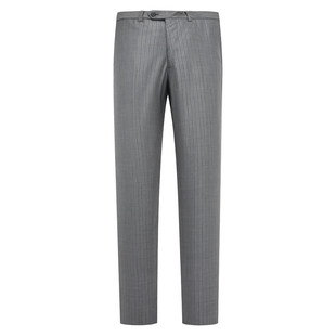 PL197皮断码清仓男士职业装羊毛桑蚕丝混纺宽松直筒灰色条纹西裤