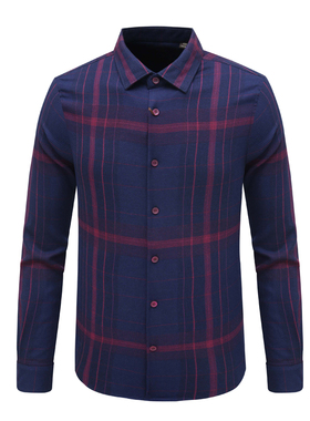 CA779 卡换季断码清仓春秋男士简约商务休闲紫色格子弹力长袖衬衫