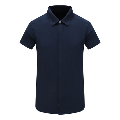 商务休闲深蓝色舒适弹力短袖衬衫