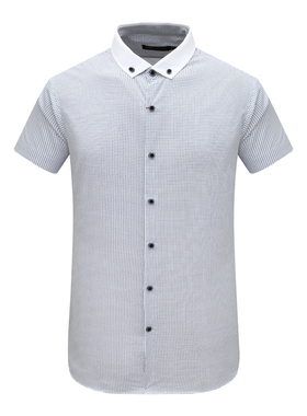 AB1532邦纳断码清仓夏季男士时尚商务休闲蓝白小格子全棉短袖衬衫