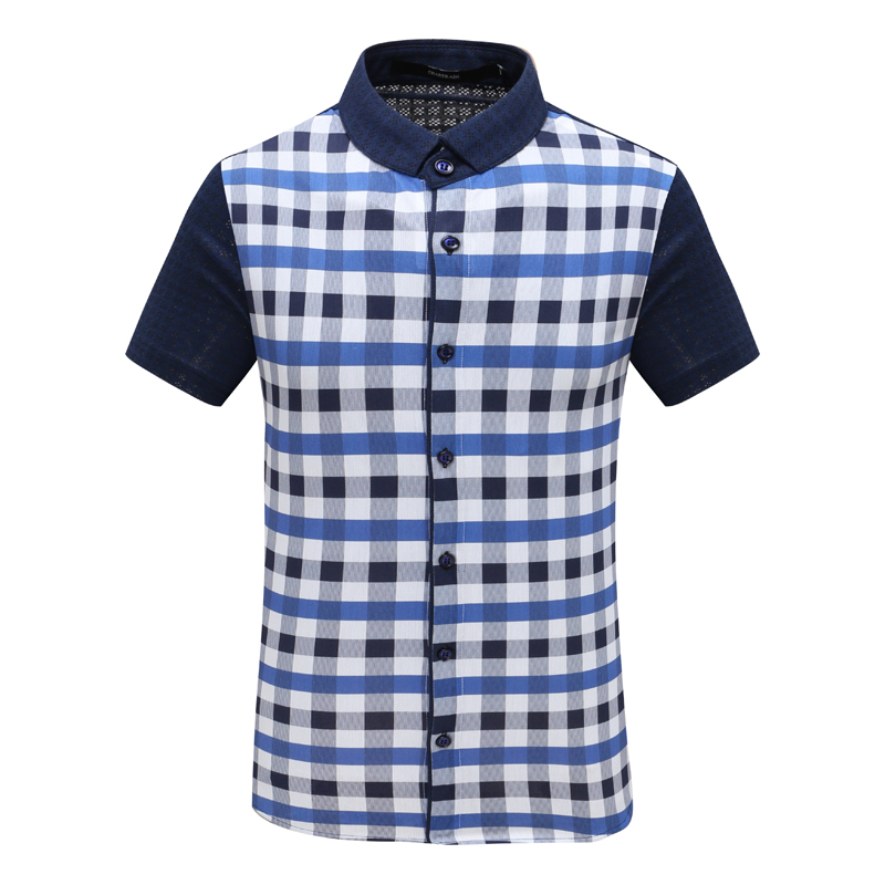 翻领格子短袖T恤棉加桑蚕丝