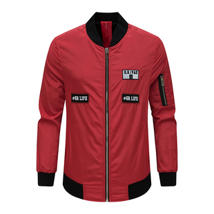 青年男时尚 清仓秋季 休闲红色棒球领贴布刺绣夹克外套 断码 H871换季