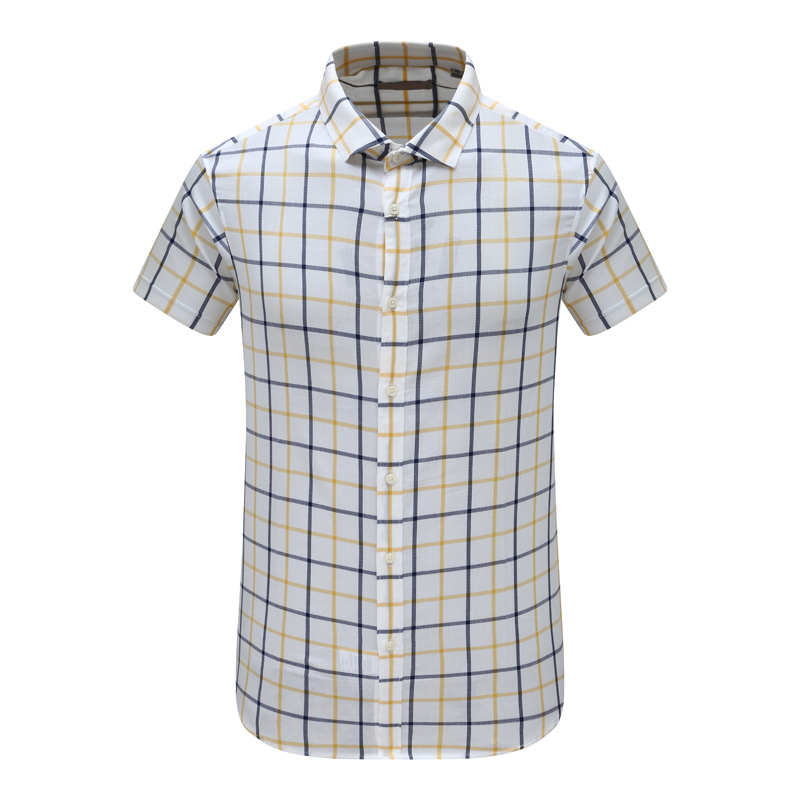 透气全棉小格子休闲短袖衬衫