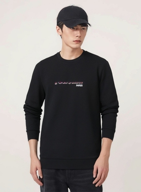 RN40瑞换季断码清仓秋季男时尚简约字母印花黑色圆领休闲长袖卫衣