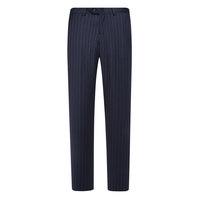 正装深蓝色竖条纹中腰直筒单西裤
