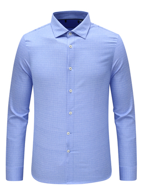 F3423鸟断码清仓春秋款男士商务休闲通勤百搭浅蓝色格纹长袖衬衫