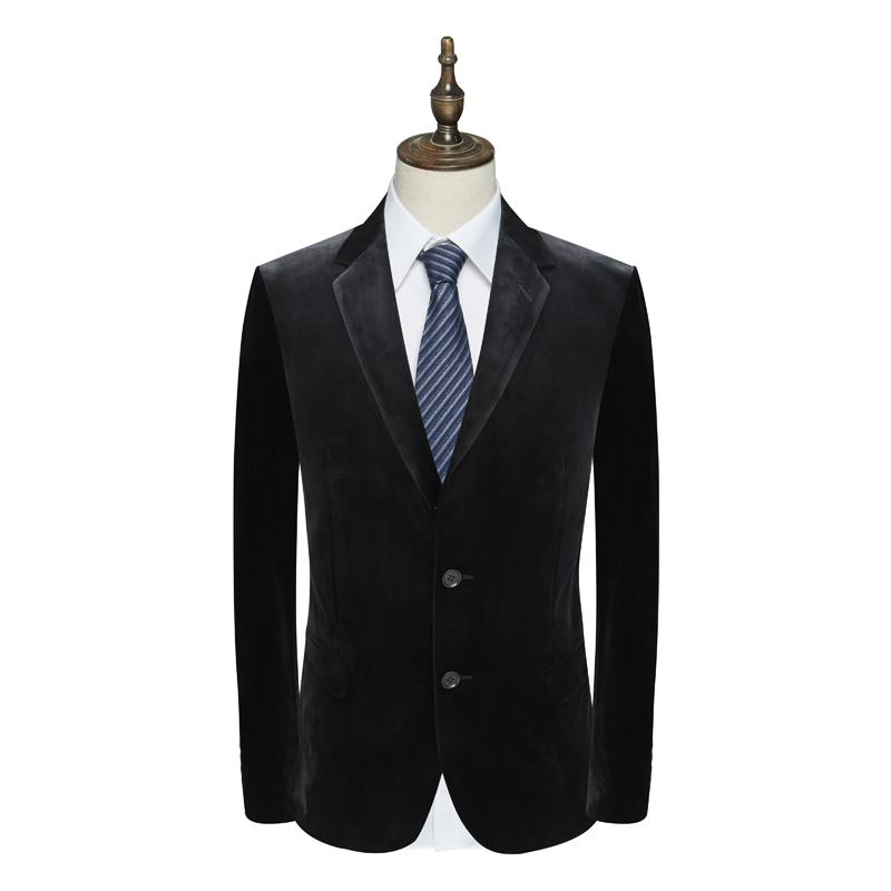 AL218断码清仓早春厚款男士时尚商务休闲黑色金丝绒面料西装外套