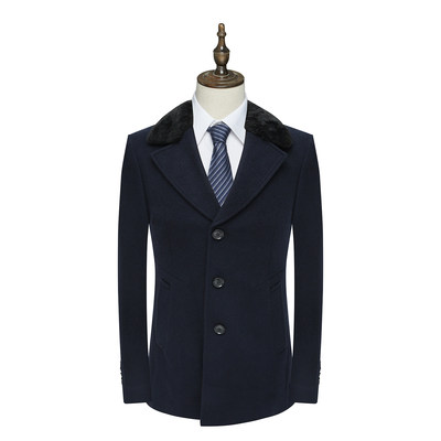 商务休闲翻领深蓝色保暖棉衣外套