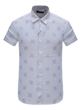 JD82爵S丹N换季断码清仓夏季男士简约休闲灰色格印花全棉短袖衬衫