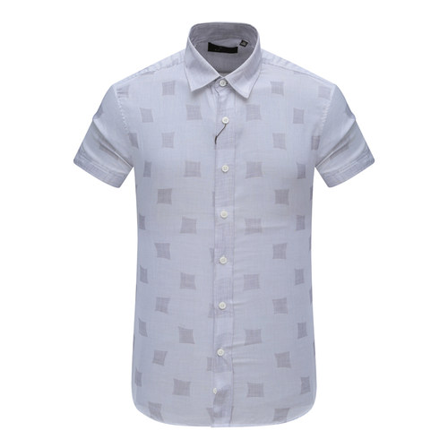 简约休闲灰色格短袖衬衫全棉