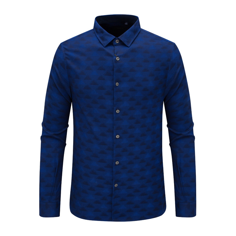 时尚蓝色提花长袖衬衫商务绅士