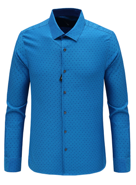 Q1757九换季断码清仓春秋男士商务休闲时尚蓝色提花全棉长袖衬衫