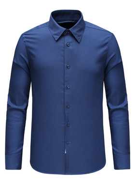 F3249恺米换季断码清仓男士商务休闲深蓝色高支全棉免烫长袖衬衫