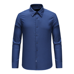 衬衫 F3249恺米换季 商务休闲深蓝色高支全棉免烫长袖 清仓男士 断码