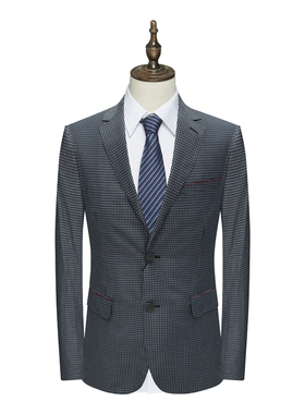 SL25仕东断码清仓春秋款男士深蓝色小格子商务绅士休闲两粒扣西服