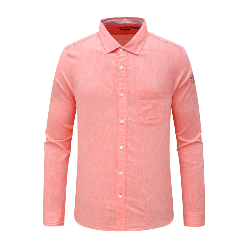 清新粉红色长袖衬衫棉麻