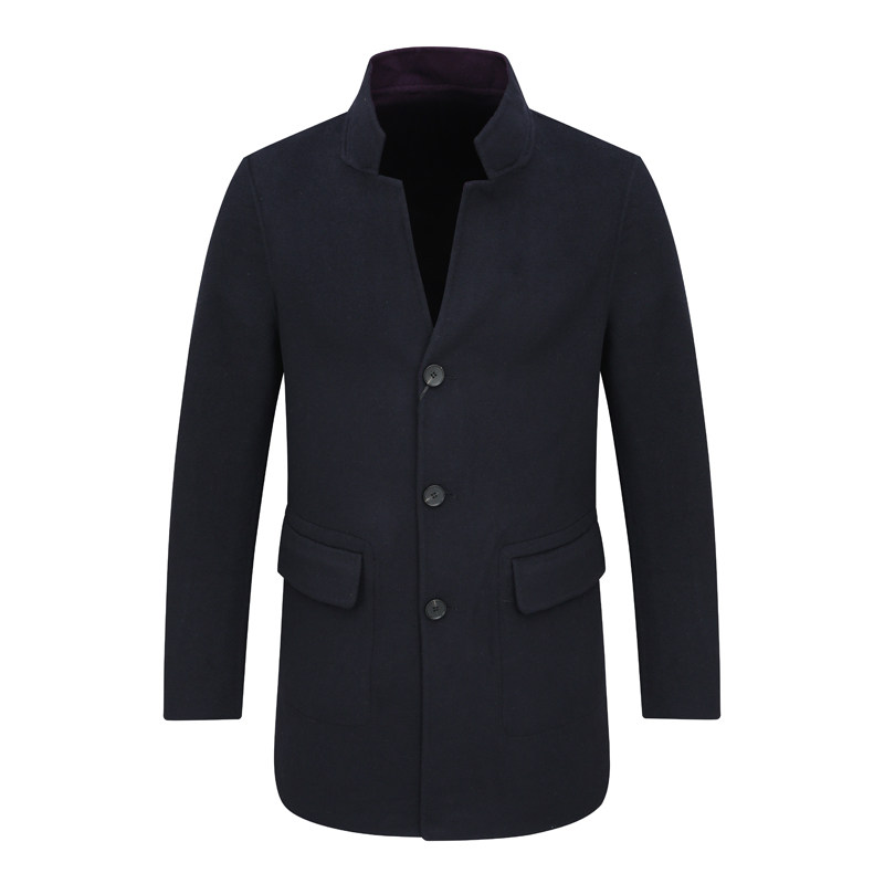 AB813歌断码清仓秋冬中年男士商务休闲立领藏青色60％羊毛呢大衣