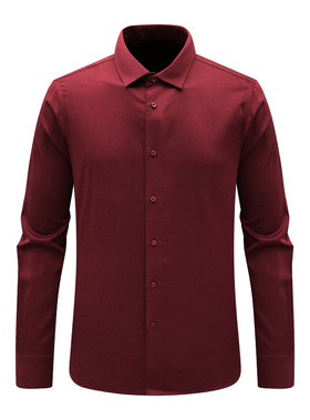F3518恺断码清仓春秋款男士商务绅士正装暗红色全棉免烫长袖衬衫