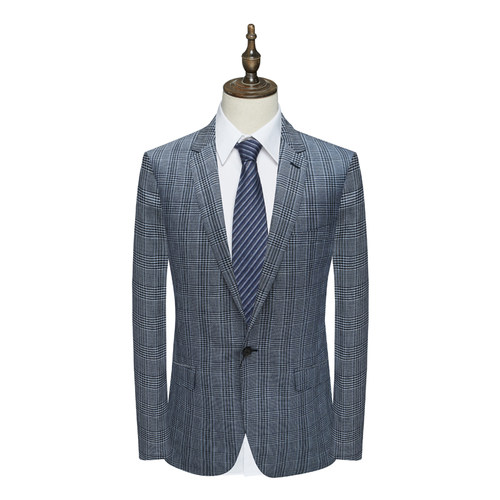 绅士休闲蓝格纹一粒扣单西服