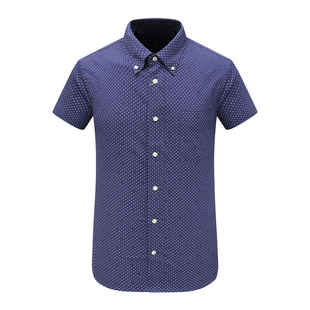 MY141美尔断码清仓夏季男商务休闲紫色碎花棉加亚麻混纺短袖衬衫