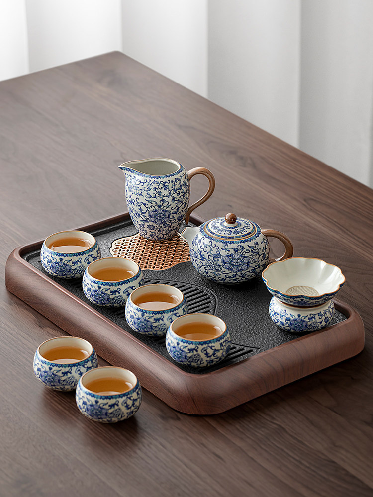 黄山青花汝窑茶专用茶具茶桌套家用汝瓷小西石茶壶茶杯套