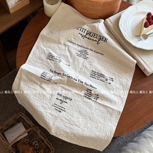 ins中古餐巾垫布 复古文艺麻色英文字母布美食拍照道具装饰背景布