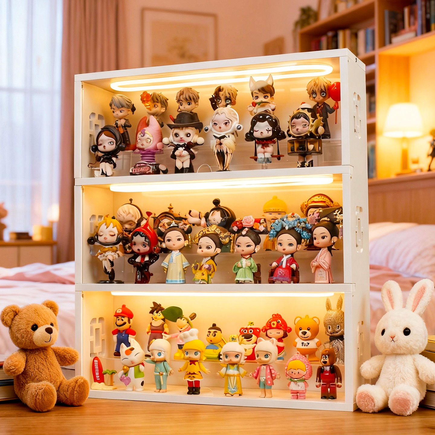 亚克力带灯大容量防尘模型盲盒娃娃收藏柜泡泡玛特手办收纳展示盒