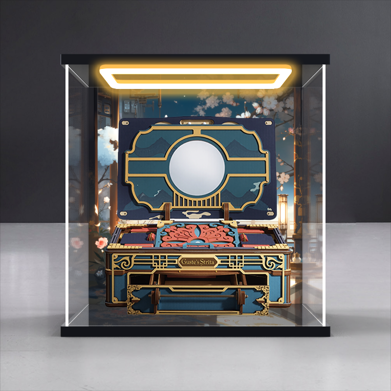 回灯展示盒适用rokr若客惊鸿一面古风妆奁拼装积木模型高清防尘罩