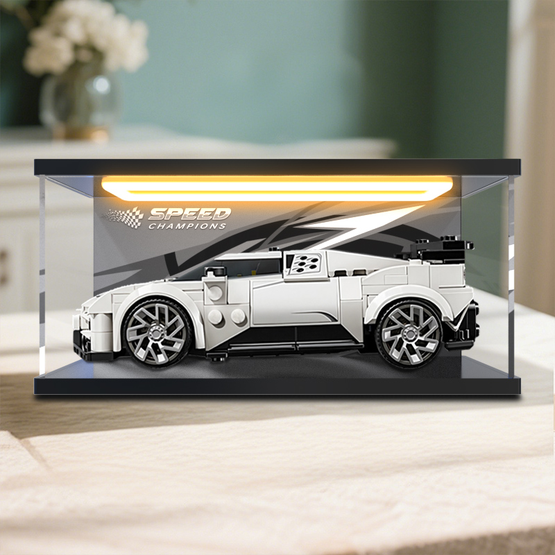 回型灯展示盒适用 乐高77240布加迪跑车儿童积木透明亚克力防尘罩