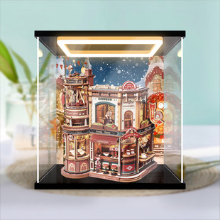 适用若客咖啡工厂圣诞礼物diy生日八音盒积木防尘罩回型灯展示盒