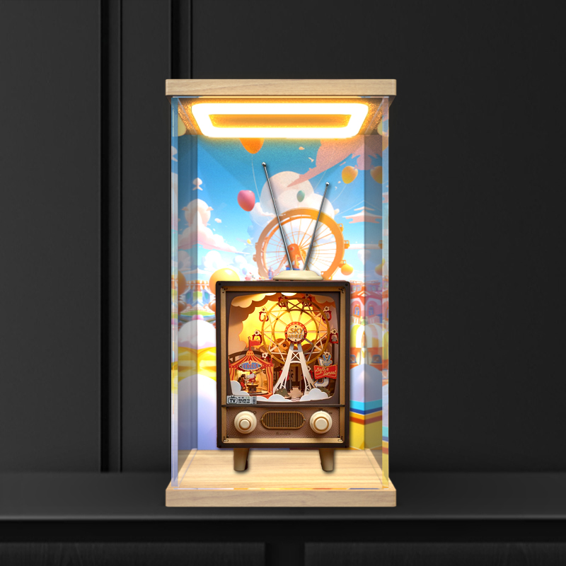 回灯防尘罩亚克力展示盒适用rolife若来日落游乐园八音盒diy手工