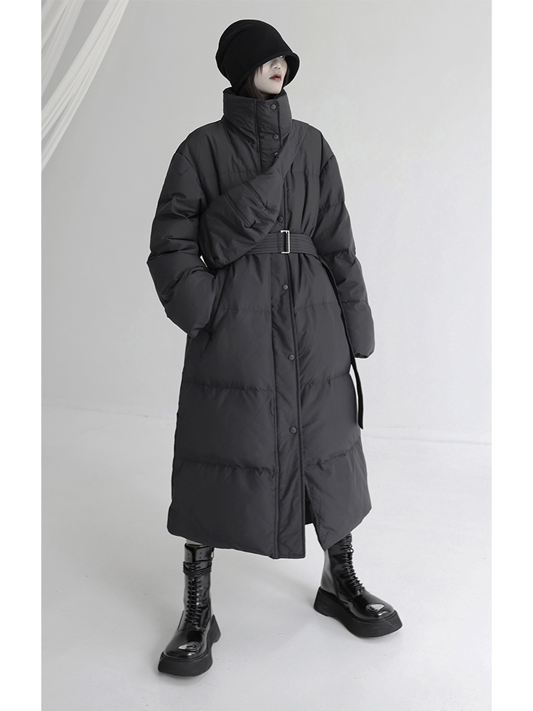 长款白鸭绒外套立领过膝羽绒服