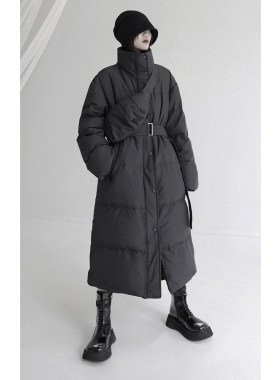 长款白鸭绒外套立领过膝羽绒服