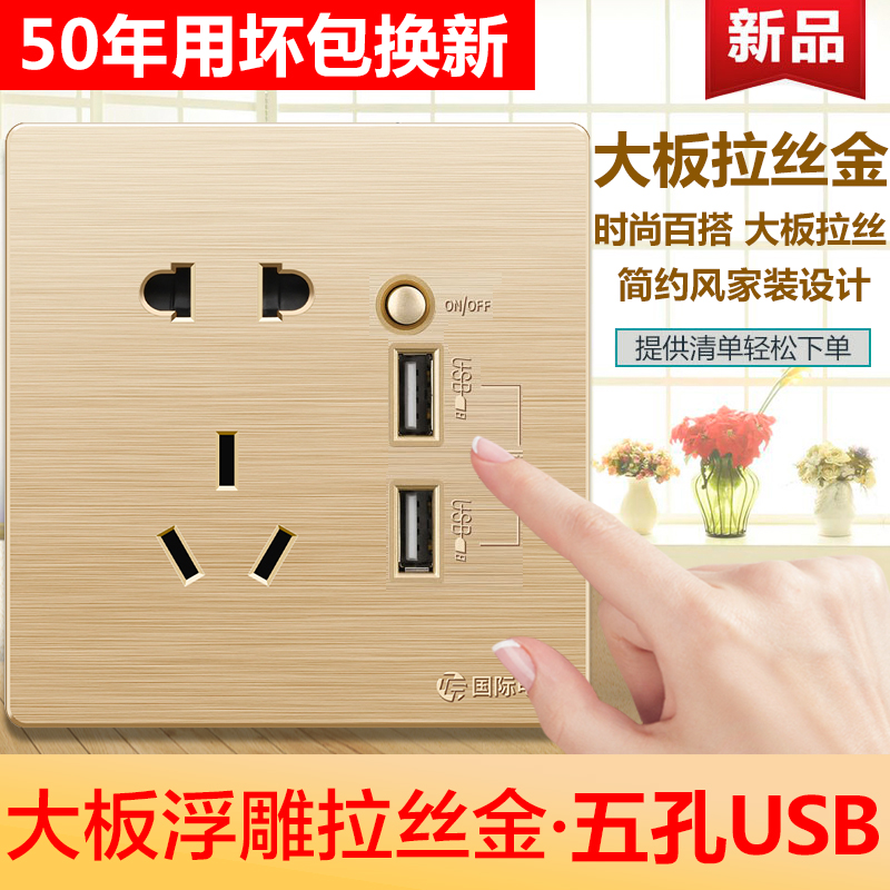 国际电工86型五孔双usb电源插座