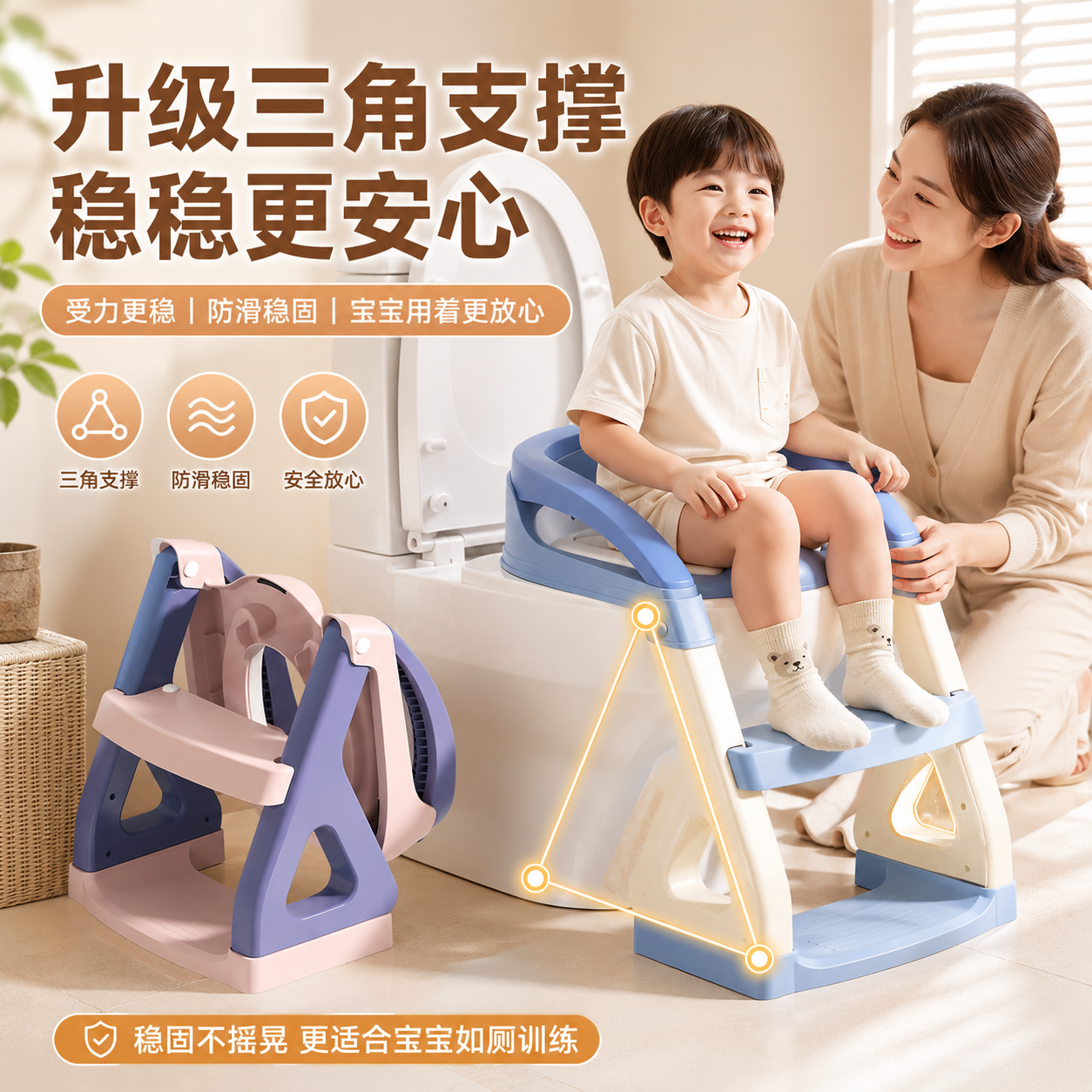 儿童马桶坐便器阶梯式折叠楼梯女宝宝尿盆圈男小孩踩脚凳厕所辅助