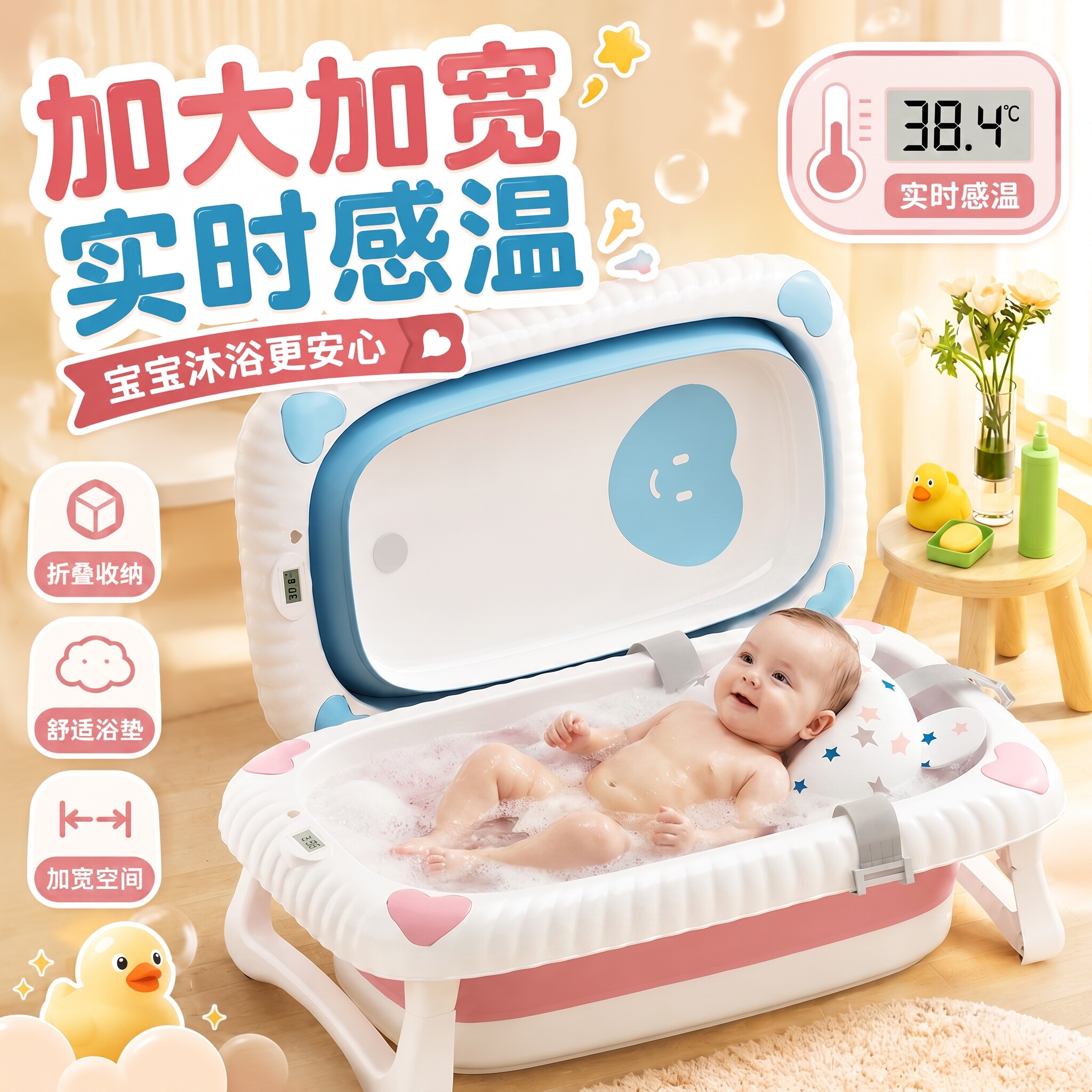 小孩洗澡盆新生婴儿澡盆可折叠宝宝浴盆家用可坐躺大号沐浴桶儿童