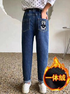 秋冬款女童牛仔裤中大童保暖裤外穿宝贝裤子加绒儿童一体绒弹力裤