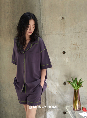 曼系“夏日C位紫色”柔软棉显白睡衣女夏季薄款短袖开衫气质套装