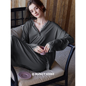 香软莱赛尔 睡衣女春秋季 V领蕾丝慵懒长袖 曼系 宽松显瘦柔套装