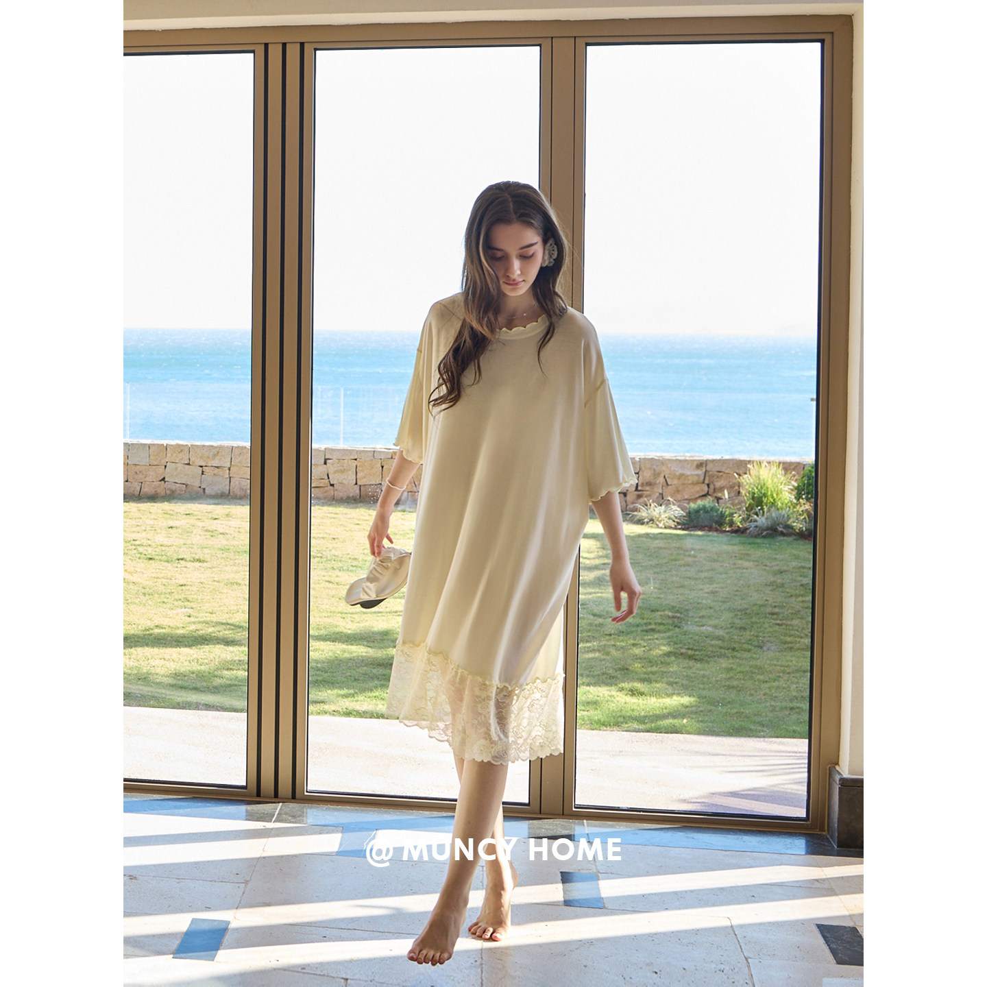 曼系&ldquo;凉感物语&rdquo;带胸垫夏日睡裙女薄款甜美蕾丝简约宽松慵懒中裙