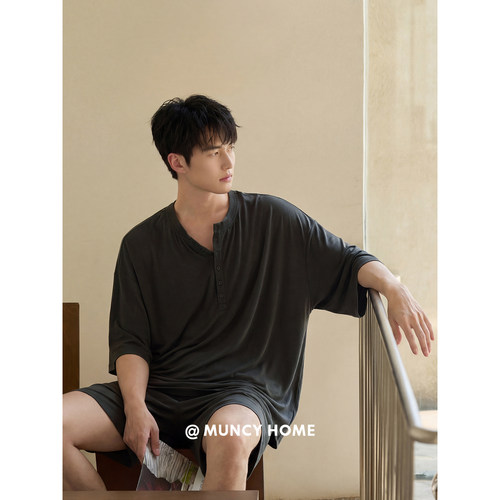 夏季男士莱赛尔薄款睡衣套装